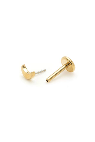 Solid 14ct Gold Threadless Moon Flat Back Stud Earring - Gold
