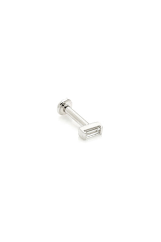 Solid 14ct Gold Threadless Flat Back Stud Earring with Baguette Diamond - White Gold