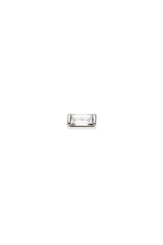 Solid 14ct Gold Threadless Flat Back Stud Earring with Baguette Diamond - White Gold