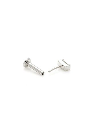 Solid 14ct Gold Threadless Flat Back Stud Earring with Baguette Diamond - White Gold