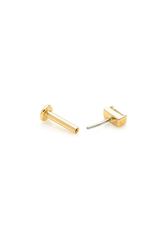 Solid 14ct Gold Threadless Flat Back Stud Earring with Baguette Diamond - Gold
