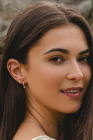 Solid 14ct Gold Lightning Bolt Threadless Flatback Stud Diamond Earring - White Gold