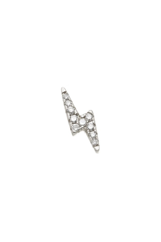 Solid 14ct Gold Lightning Bolt Threadless Flatback Stud Diamond Earring - White Gold