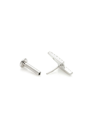 Solid 14ct Gold Lightning Bolt Threadless Flatback Stud Diamond Earring - White Gold