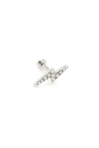 Solid 14ct Gold Lightning Bolt Threadless Flatback Stud Diamond Earring - White Gold