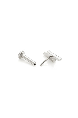 Solid 14ct Gold Lightning Bolt Threadless Flatback Stud Diamond Earring - White Gold