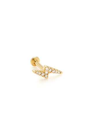 Solid 14ct Gold Lightning Bolt Threadless Flatback Stud Diamond Earring - Gold