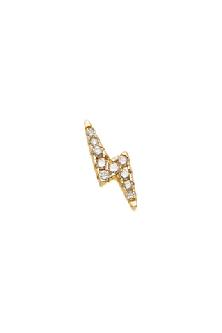 Solid 14ct Gold Lightning Bolt Threadless Flatback Stud Diamond Earring - Gold