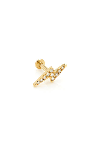 Solid 14ct Gold Lightning Bolt Threadless Flatback Stud Diamond Earring - Gold