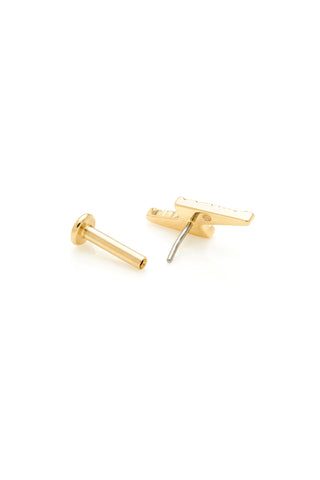 Solid 14ct Gold Lightning Bolt Threadless Flatback Stud Diamond Earring - Gold