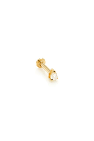 Solid 14ct Gold Threadless Flat Back Stud Teardrop Diamond Earring  - Gold