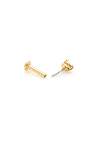 Solid 14ct Gold Threadless Flat Back Stud Teardrop Diamond Earring  - Gold
