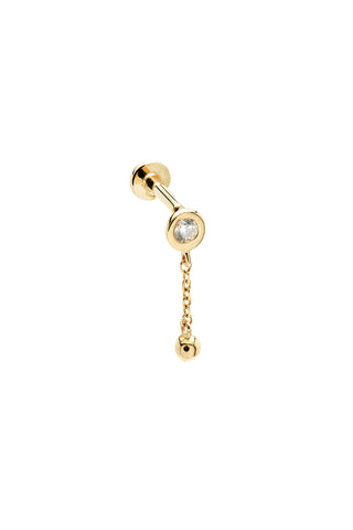 Solid 14ct Gold Threadless Round Gem & Ball  Flat Back Stud