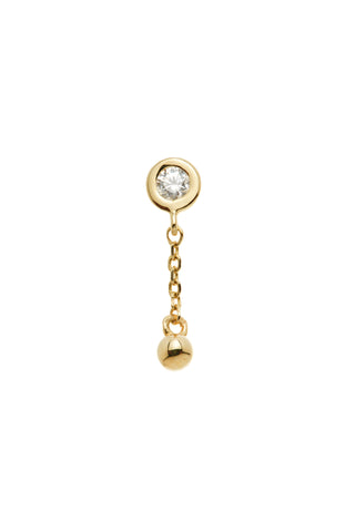 Solid 14ct Gold Threadless Round Gem & Ball  Flat Back Stud