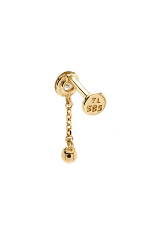 Solid 14ct Gold Threadless Round Gem & Ball  Flat Back Stud