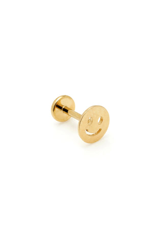 Solid Gold Smiley Face Stud Earring with Threadless Titanium Flat Back