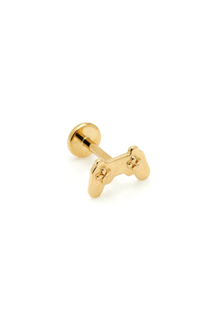 Solid Gold Game Controller Stud Earring with Threadless Titanium Flat Back
