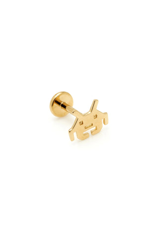 Solid Gold Space Invader Stud Earring with Threadless Titanium Flat Back