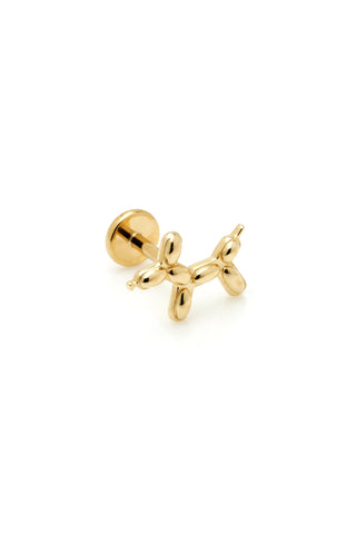 Solid Gold Balloon Dog Stud Earring with Threadless Titanium Flat Back