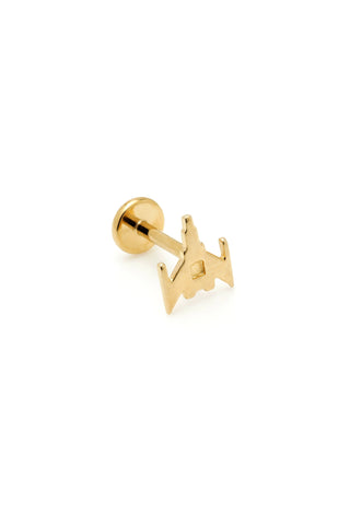 Solid Gold Spacecraft Stud Earring with Threadless Titanium Flat Back