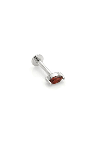 Solid 14ct Gold Threadless Single Marquise Garnet Flat Back Stud Earring - White Gold