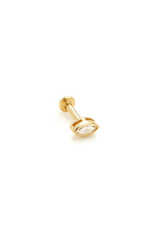 Solid 14ct Gold Threadless Flat Back Stud Earring with Marquise Diamond - Gold