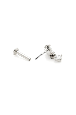Solid 14ct Gold Threadless Flat Back Stud Earring with Triple Marquise and Hanging Diamonds - White Gold