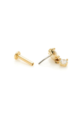 Solid 14ct Gold Threadless Flat Back Stud Earring with Triple Marquise and Hanging Diamonds - Gold