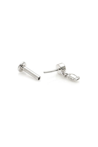 Solid 14ct Gold Threadless Flat Back Stud Earring with Bezel-Set and Hanging Diamonds - White Gold