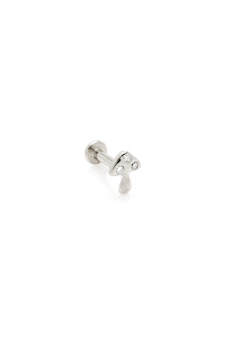 Solid 14ct Gold Mushroom Threadless Flat Back Stud Diamond Earring - White Gold