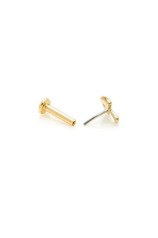 Solid 14ct Gold Mushroom Threadless Flat Back Stud Earring with Diamonds - Gold