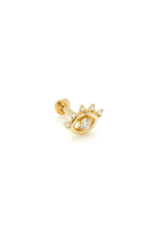 Solid 14ct Gold Eye Threadless Flat Back Stud Diamond Earring - Gold