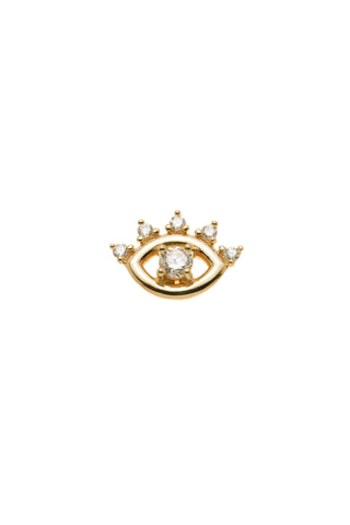 Solid 14ct Gold Eye Threadless Flat Back Stud Diamond Earring - Gold