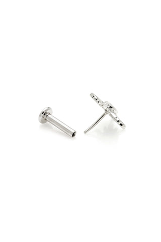 Solid 14ct Gold Sun Threadless Flat Back Stud Diamond Earring - White Gold