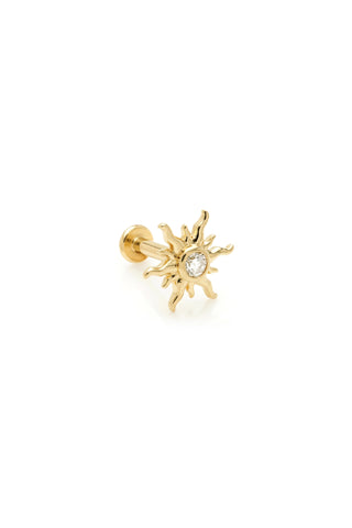 Solid 14ct Gold Sun Threadless Flat Back Stud Diamond Earring - Gold