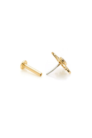 Solid 14ct Gold Sun Threadless Flat Back Stud Diamond Earring - Gold