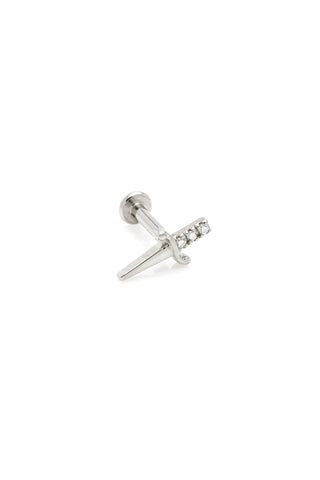 Solid 14ct Gold Sword Threadless Flat Back Stud Diamond Earring - White Gold