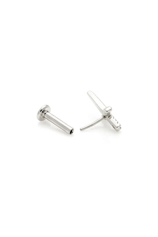 Solid 14ct Gold Sword Threadless Flat Back Stud Diamond Earring - White Gold