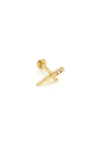 Solid 14ct Gold Sword Threadless Flat Back Stud Diamond Earring - Gold