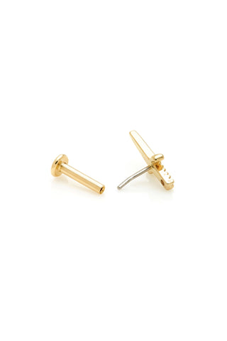 Solid 14ct Gold Sword Threadless Flat Back Stud Diamond Earring - Gold
