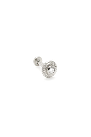 Solid 14ct Gold Rope Threadless Flat Back Stud Diamond Earring - White Gold