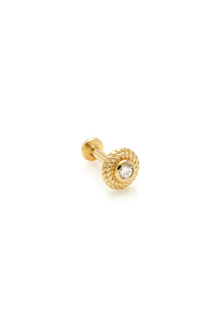 Solid 14ct Gold Rope Threadless Flat Back Stud Diamond Earring - Gold