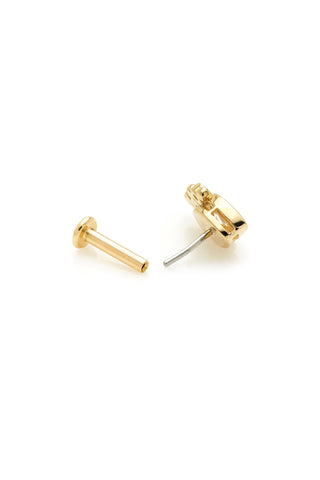 Solid 14ct Gold Threadless Teardrop Crowned Diamond Flat Back Stud Earring - Gold