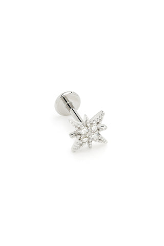 Solid White Gold Threadless North Star with Titanium Flat Back Stud