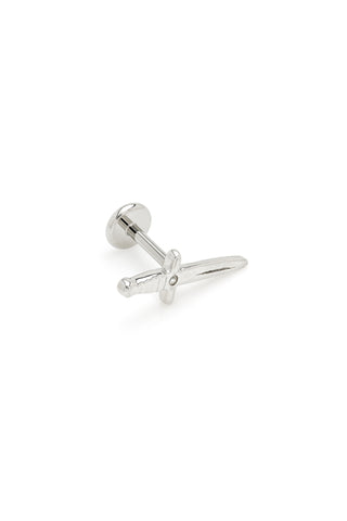 Solid 14ct White Gold Threadless Gem Sword with Titanium Flat Back Stud