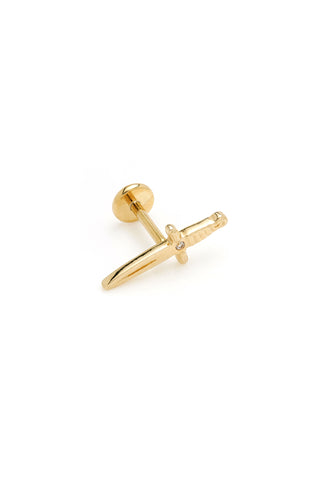Solid 14ct Yellow Gold Threadless Gem Sword with Titanium Flat Back Stud