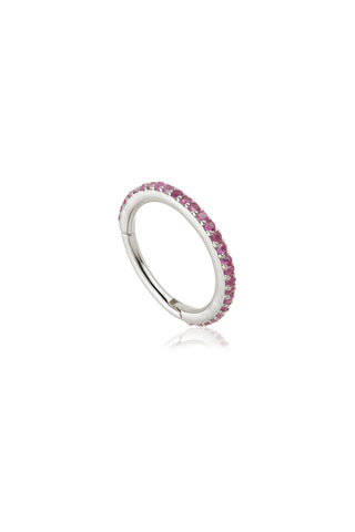 Solid 14ct White Gold Ruby Gemstone Pavé Eternity Hinge Ring