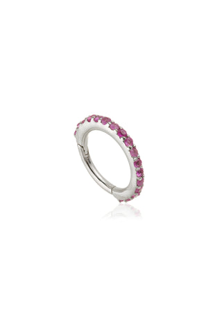 Solid 14ct White Gold Ruby Gemstone Pavé Eternity Hinge Ring
