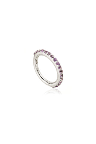 Solid 14ct Gold Pavé Amethyst Eternity Hinged Ring - White Gold