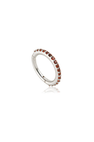 Solid 14ct Gold Pavé Garnet Eternity Hinged Ring - White Gold